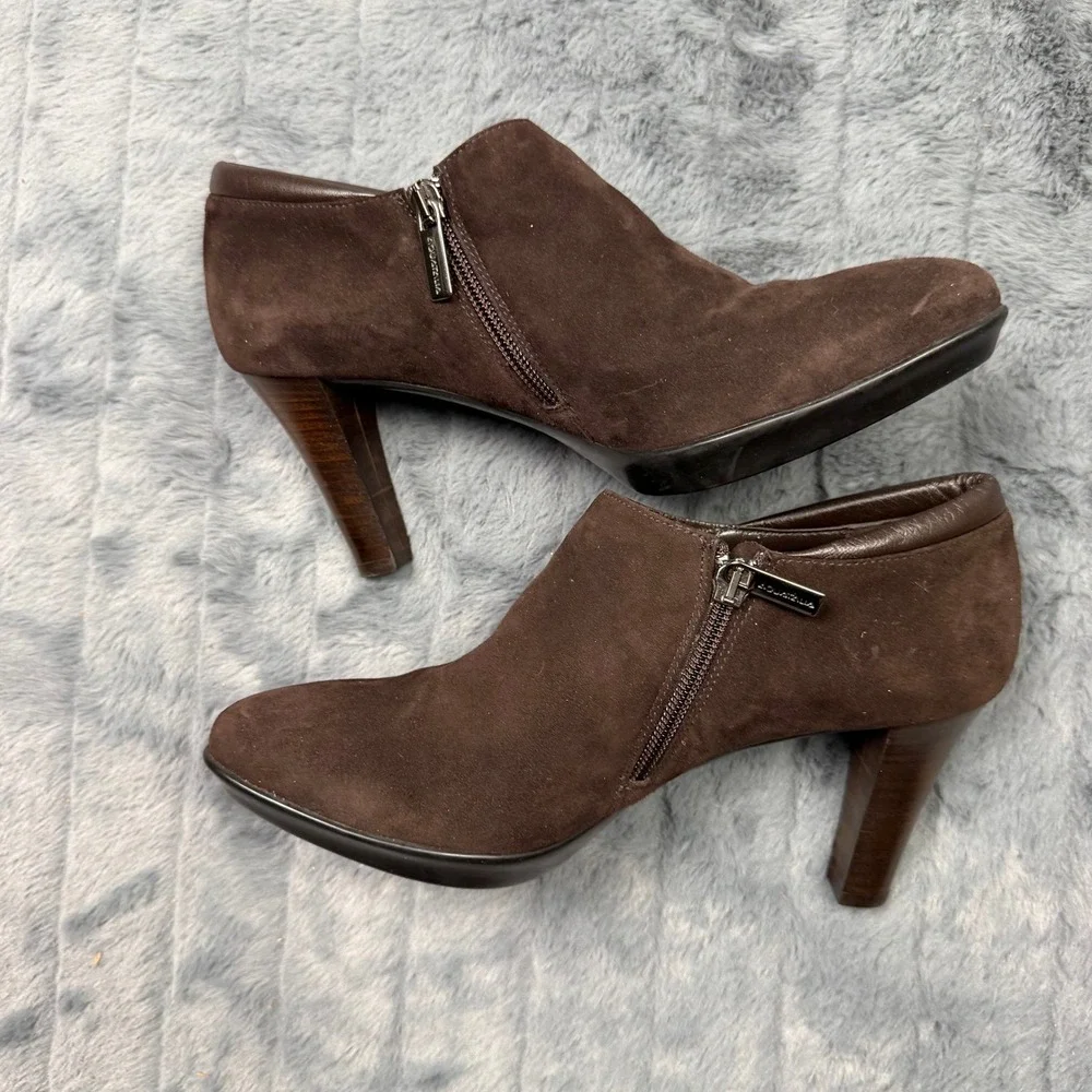 Aquatalia Marvin K Brown Suede Ankle Booties Side Zip Platform Heels Italy 8.5